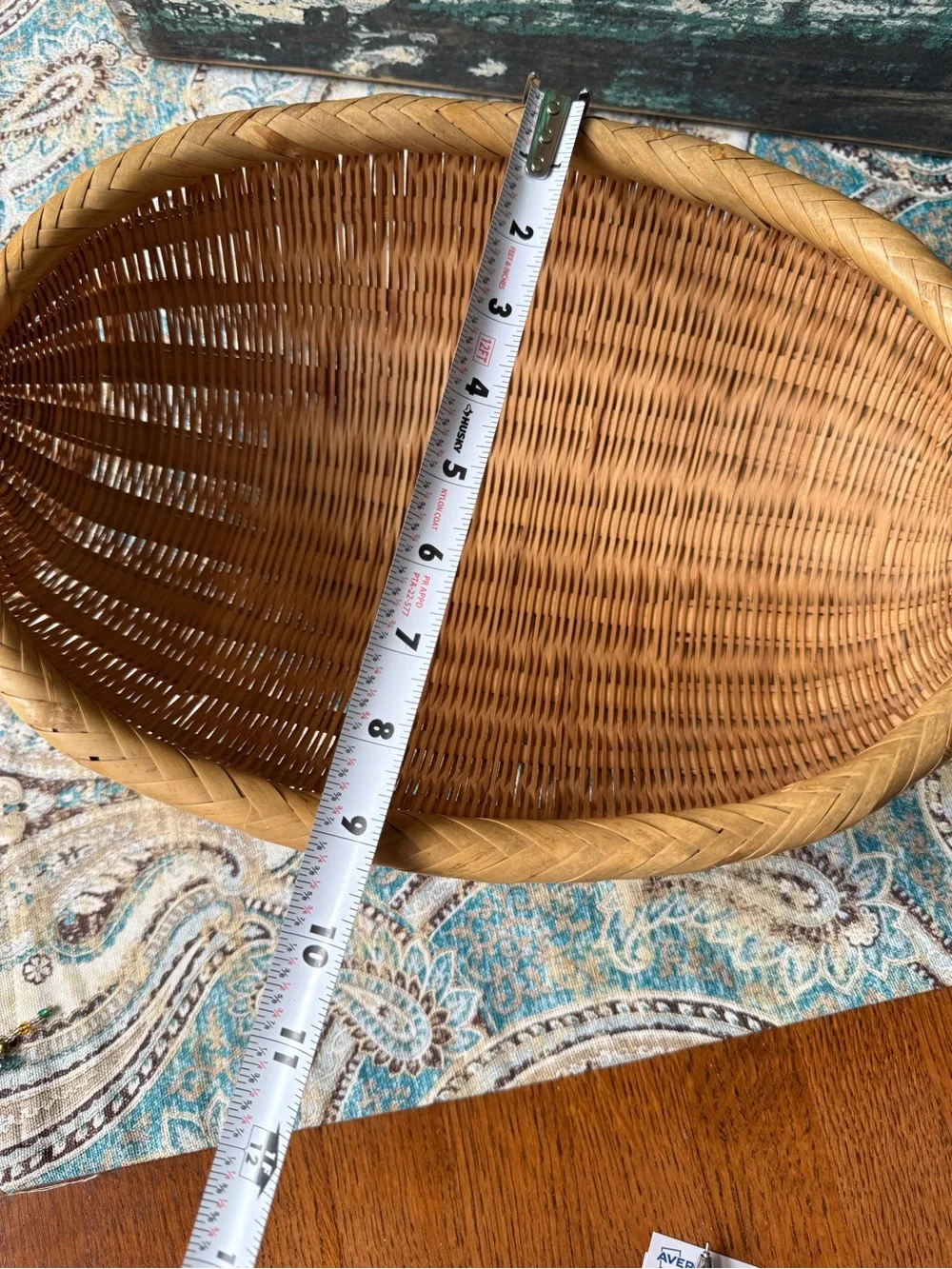 Hand Woven Split Reed Basket Oval Gathering Basket Vintage Farmhouse Decor